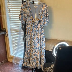 Ava & Viv Blue Floral Midi Dress